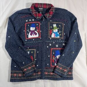 Designers Originals Studio Joy Snowman Ugly Christmas Sweater Womans  XL Zip
